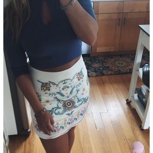 White floral embroidered skirt